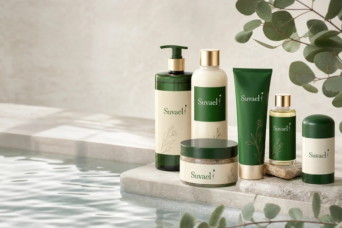 Suvael private label body care range with wash, scrub, lotion, oil and targeted care products