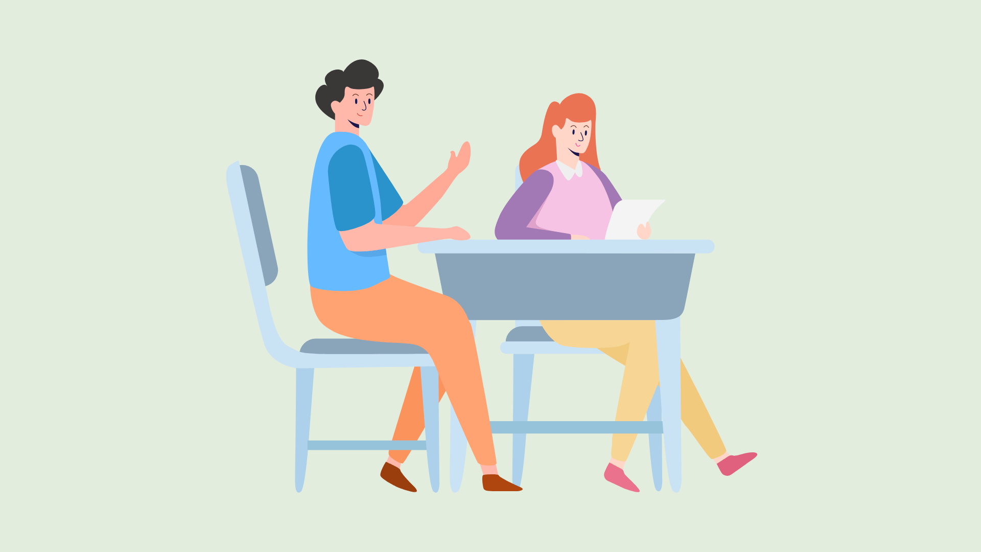 An illustrated image of two students sitting at a desk.