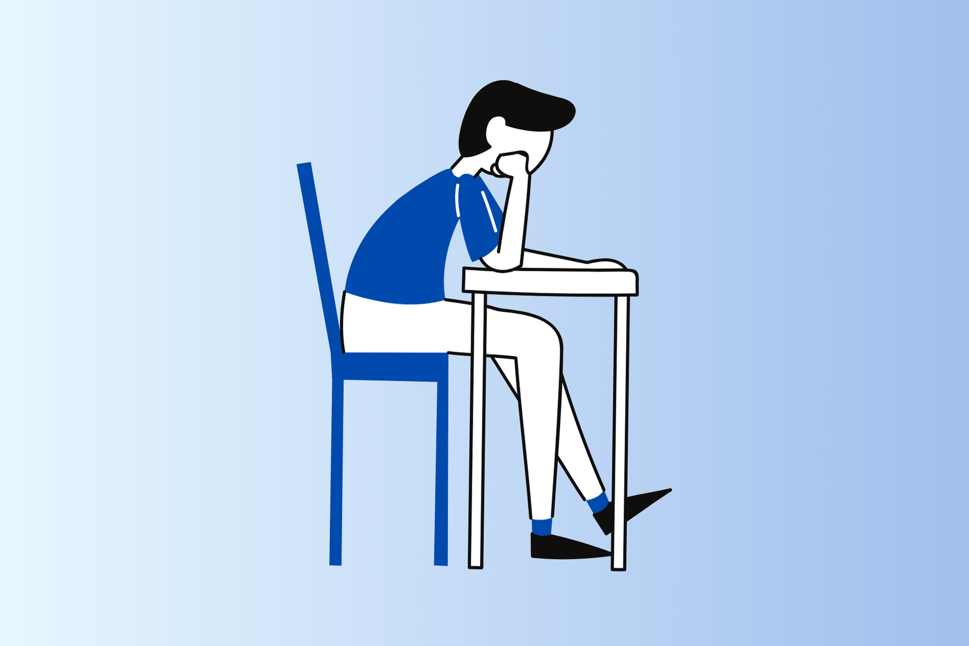 An illustration of a student sitting at a desk.
