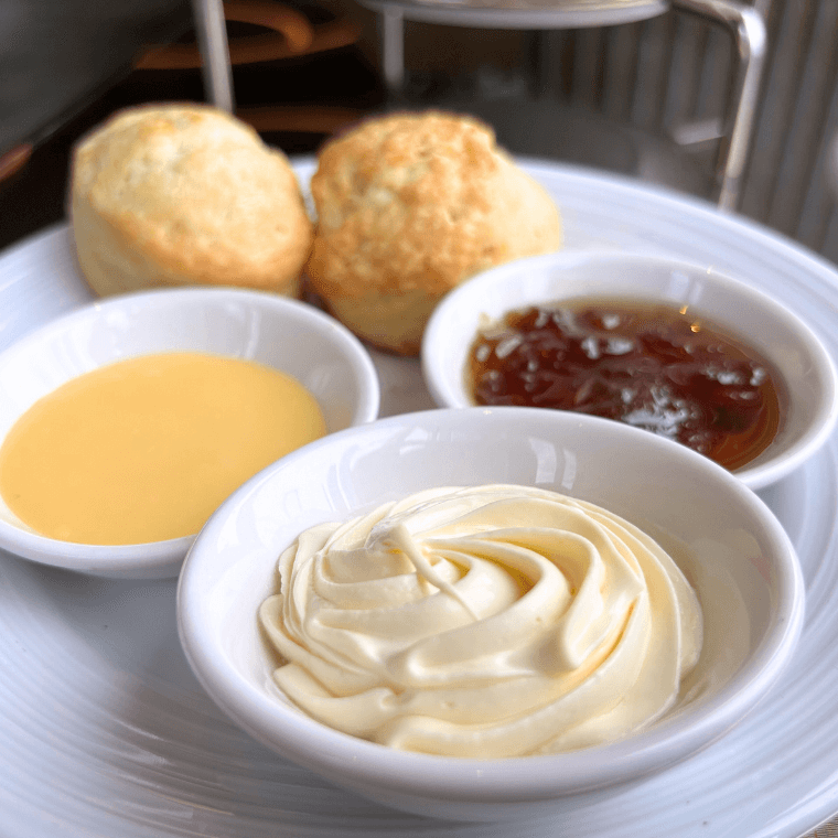 Plain and ginger scones with jam and cream