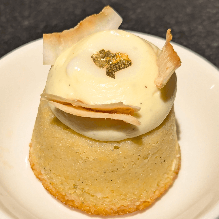 Lemon mint curd, blondie, marshmallow