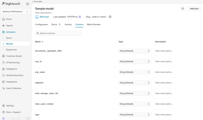 Parse emails from dataset by domain hightouch.com or hightouch.io