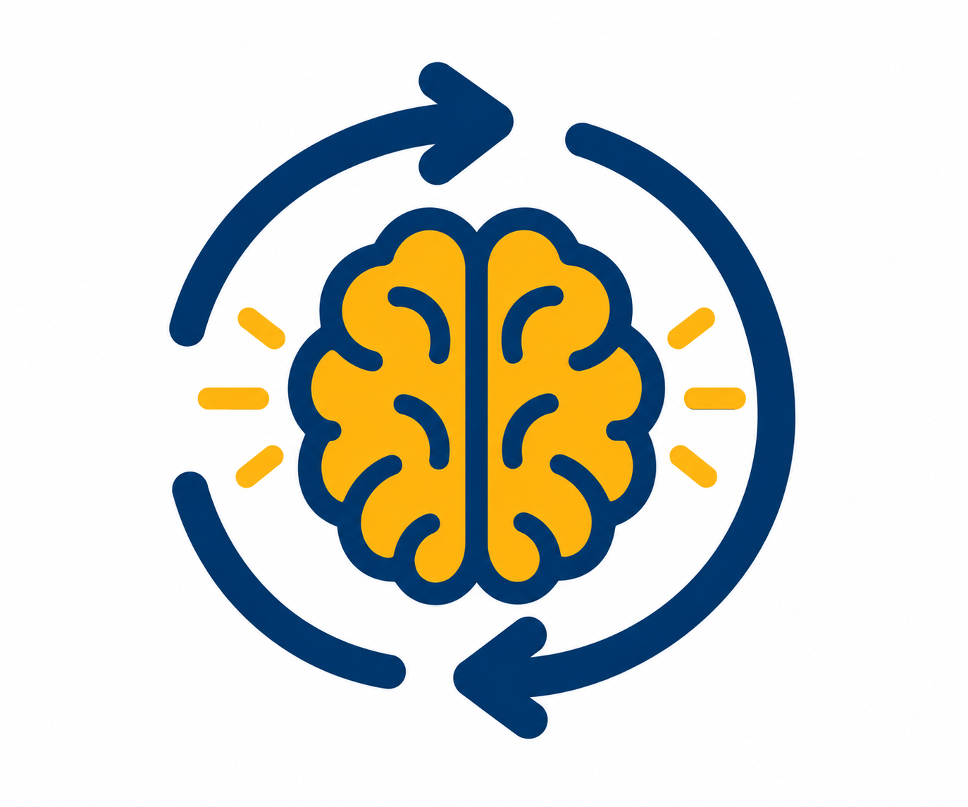 Brain with circular arrows representing active learning and recall