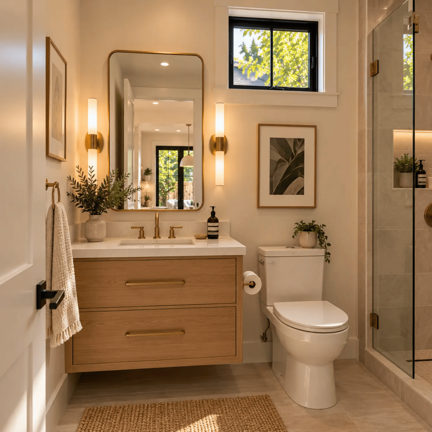 Modern bathroom design for a Ballard DADU with contemporary fixtures and elegant finishes