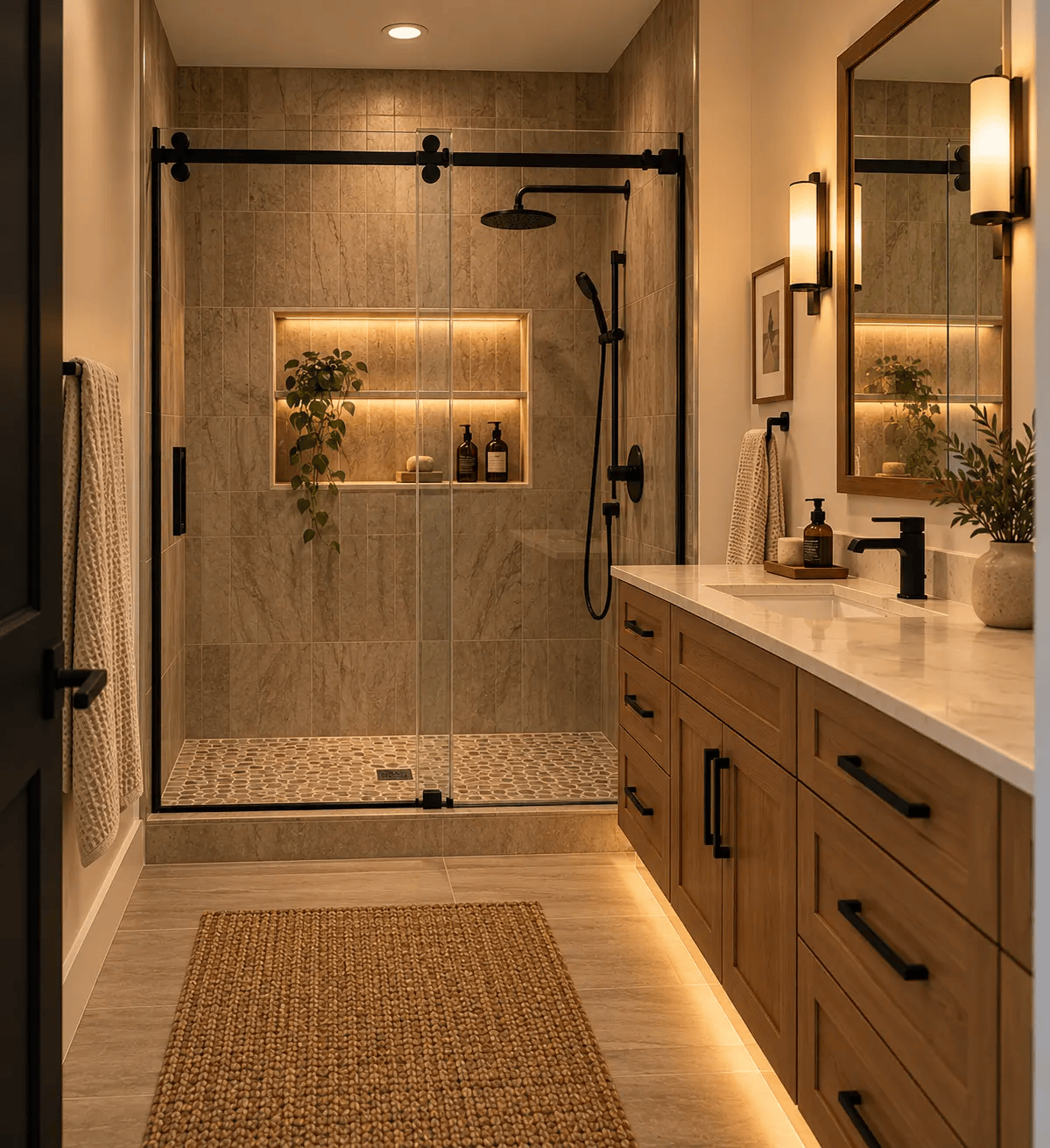 Modern bathroom in a Magnuson Park DADU with contemporary fixtures and finishes