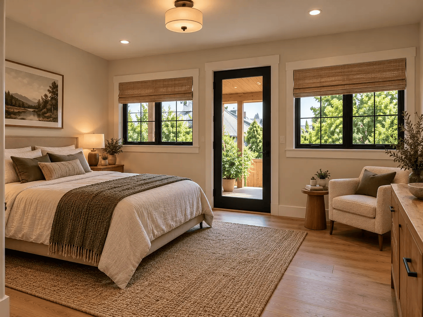 Bright bedroom in a Magnuson Park DADU with natural light and contemporary finishes