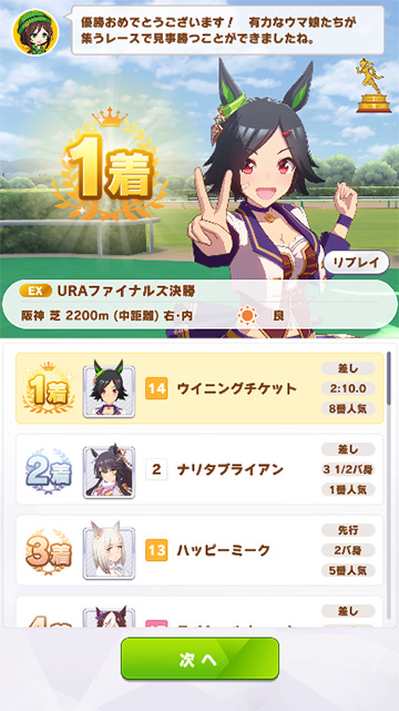ようやくウイニングチケットさん勝てました。