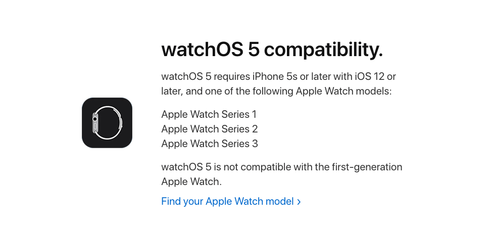 WatchOS 5 no es compatible con el Apple Watch Original
