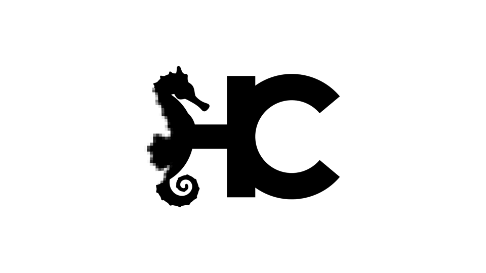 Hippocampus Creative logo animation depicting pixelation under roving magnifying glass.