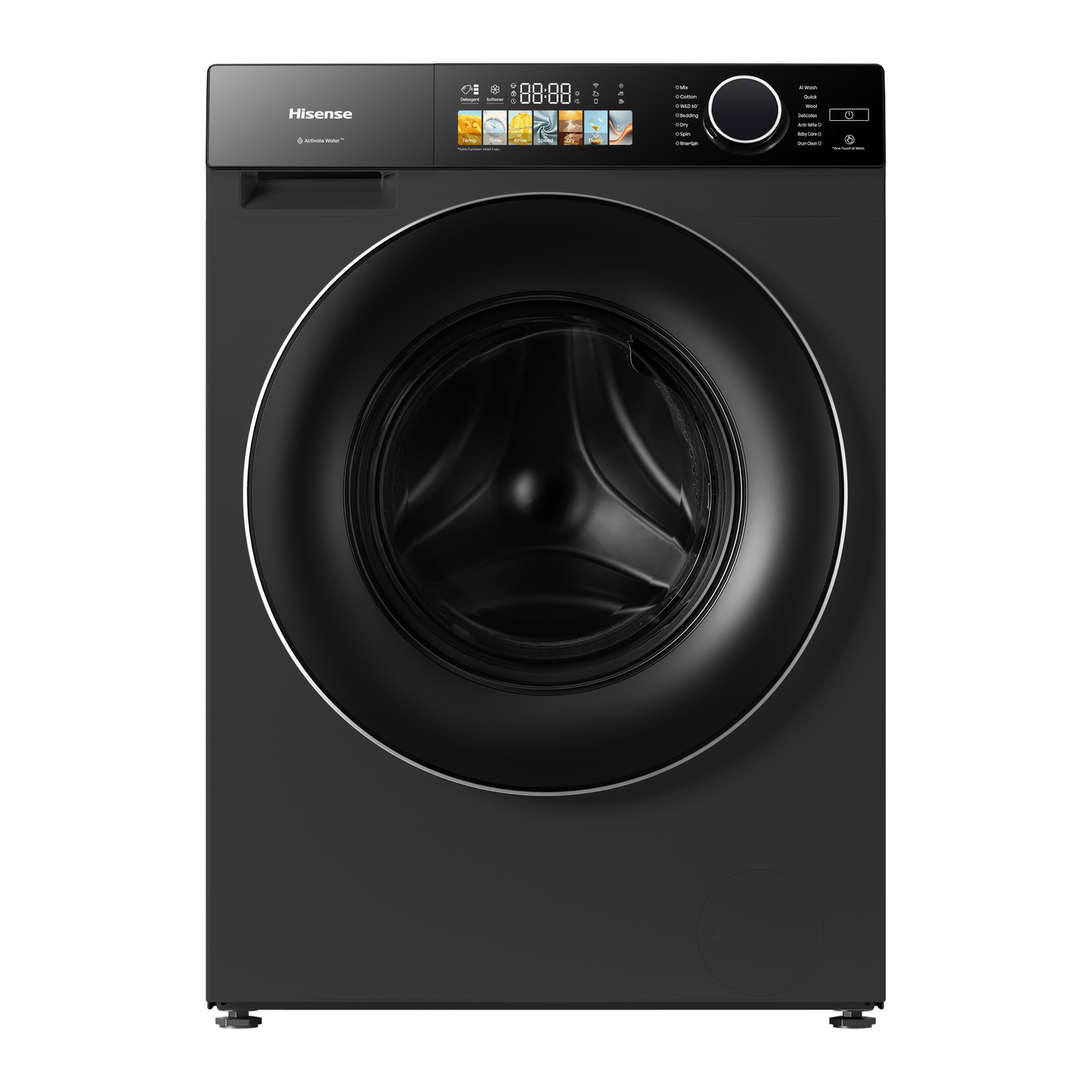 Hisense WD120M5 washer dryer with 12kg wash and 8kg dry capacity in Premium Black