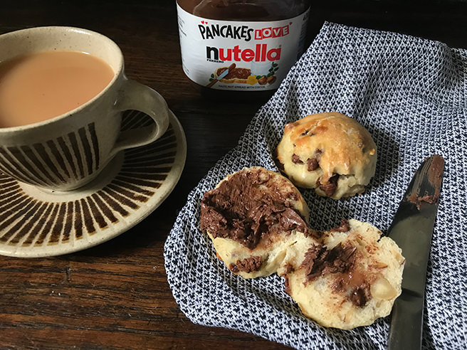 Hazelnut & chocolate chip scones with Nutella
