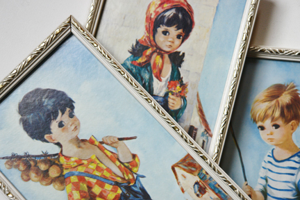 Set of three vintage Dallas Simpson "Wide Eyed" child prints