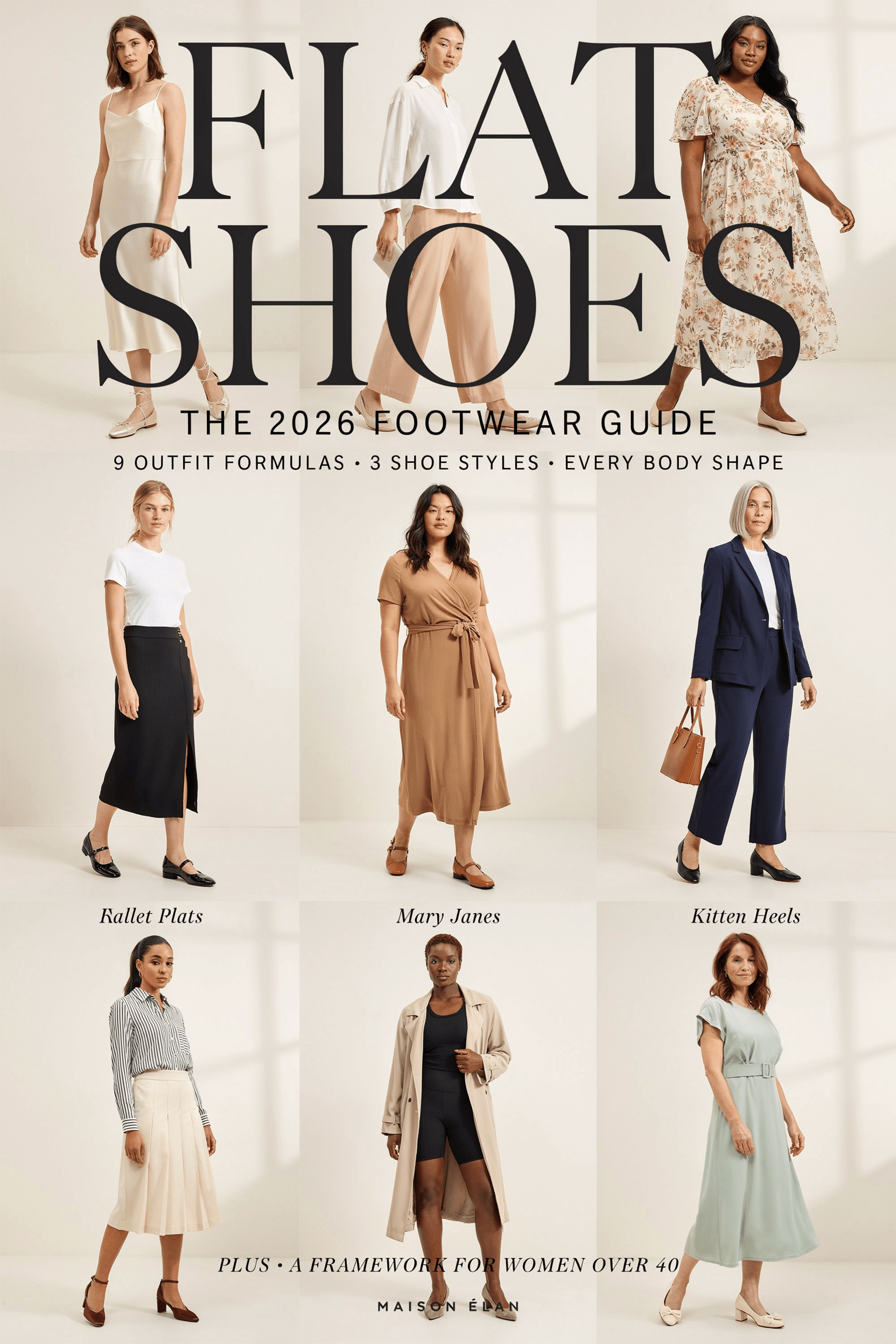 The right toe shape, vamp, ankle strap, and color can completely change your proportions. Discover the best ballet flats, loafers, sandals, and pointed-toe styles for Hourglass, Pear, Apple, Rectangle, Inverted Triangle, and Petite figures.