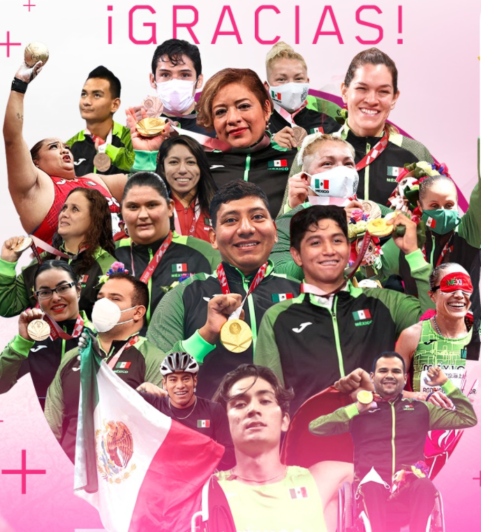 Collage con las fotografías de las y los medallistas mexicanos en los Juegos Paralímpicos y el texto ¡Gracias!