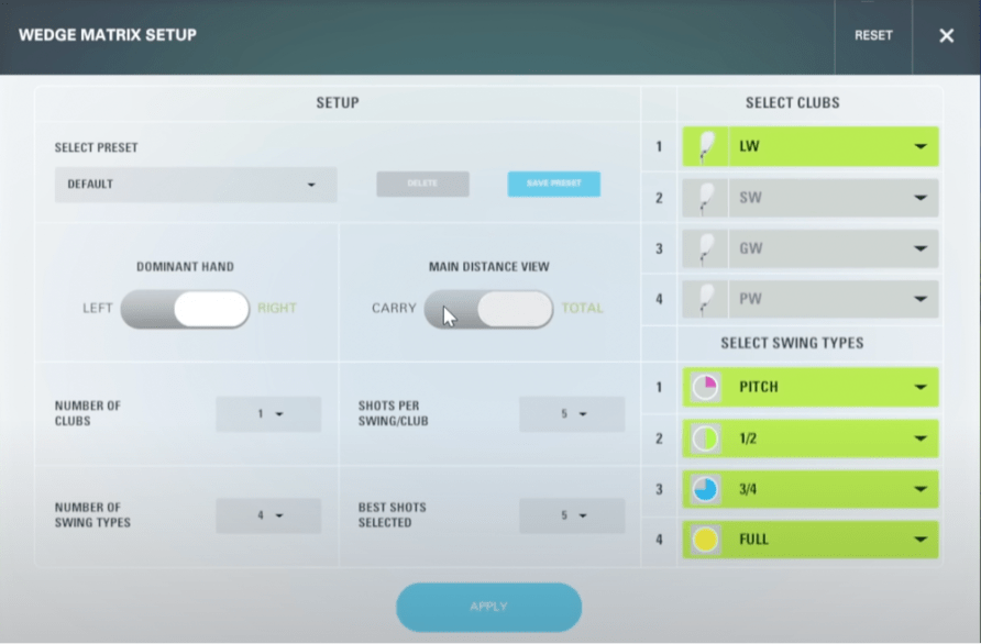 skytrak plus features wedge optimizer