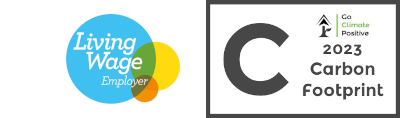 living wage and go climate positive logo