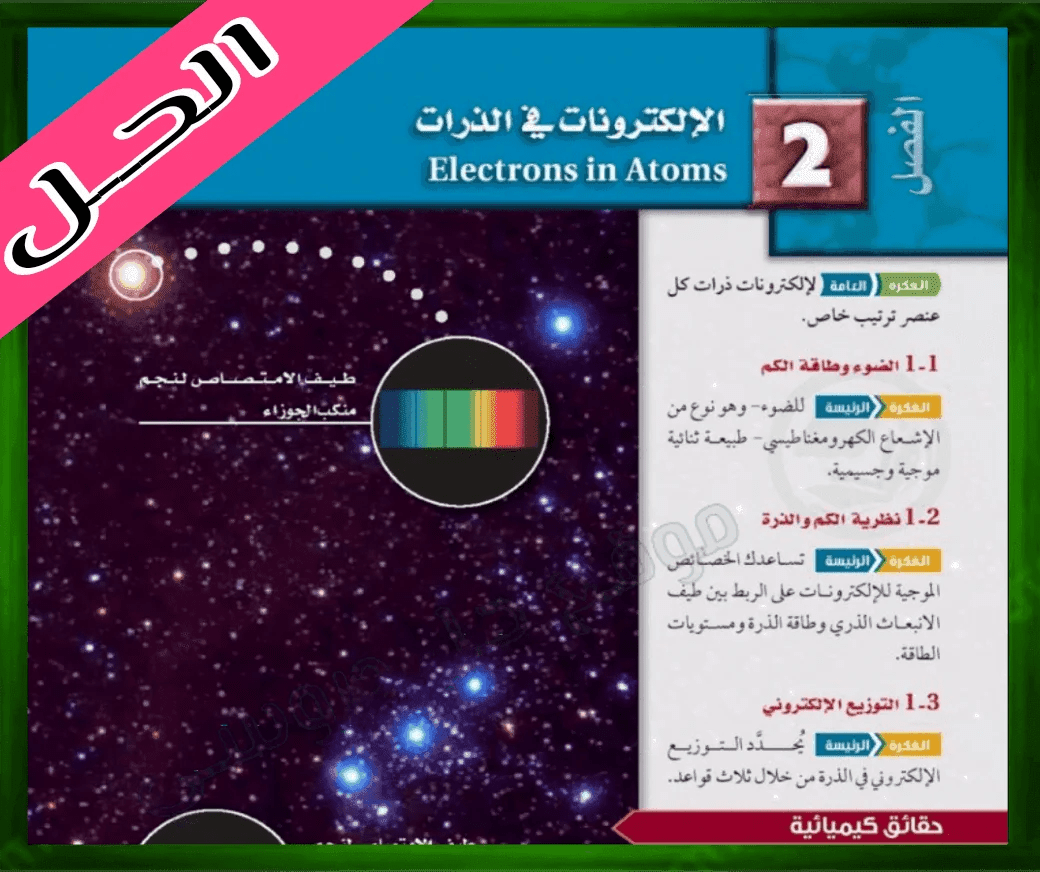 حل كتاب الكيمياء ثاني حل الفصل الثاني الاكترونيات في الذرات ثاني ثانوي 1445 ف1