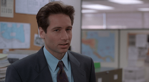 Mulder looks distinctly uncomfortable.