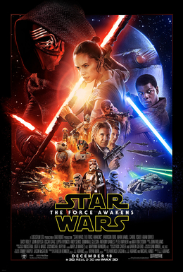 The theatrical poster from Star Wars: The Force Awakens is shown.