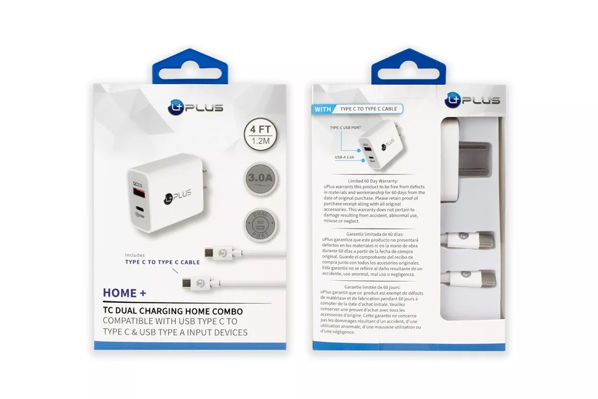 18W USB-C & USB Home Adapter with TypeC to TypeC Cable Fast Charging for Android