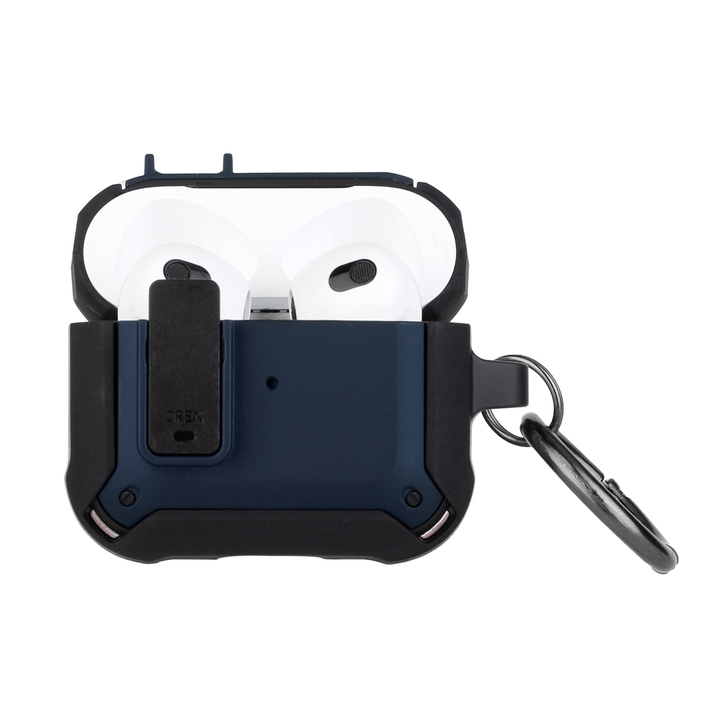 For Airpods Pro Switch Closure Premium Ultra ShockProof Hybrid With Metal Hook Case Cover - Black+Blue