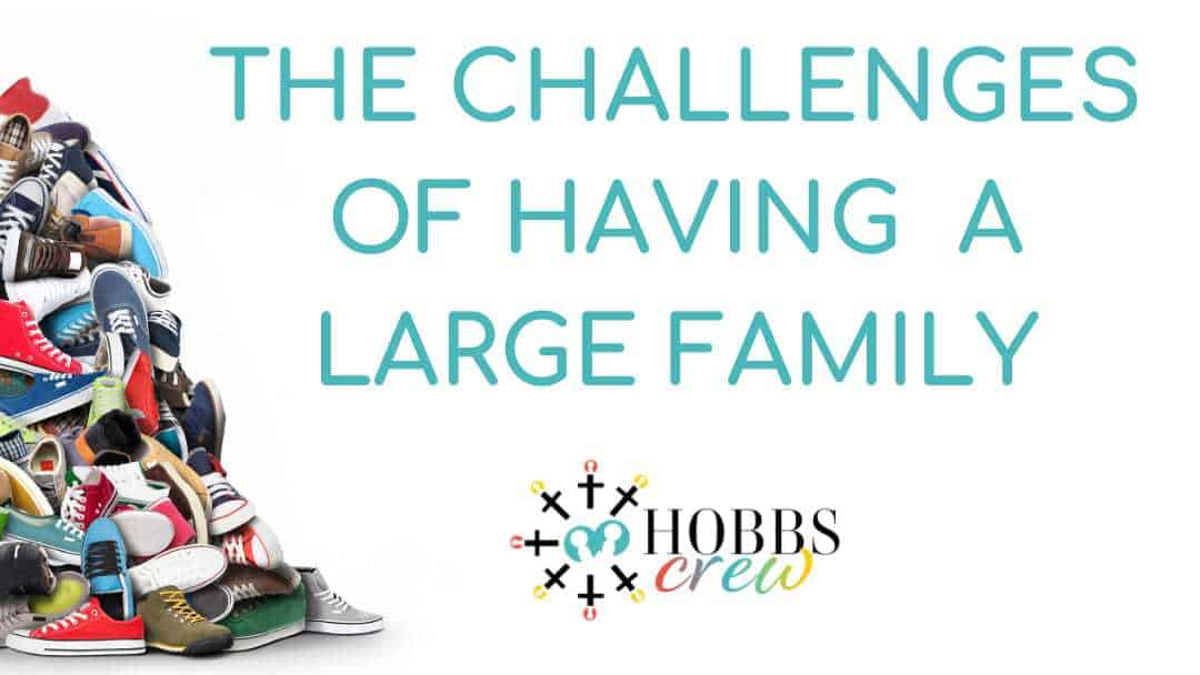 The challenges of having a large family title card with a pile of shoes.