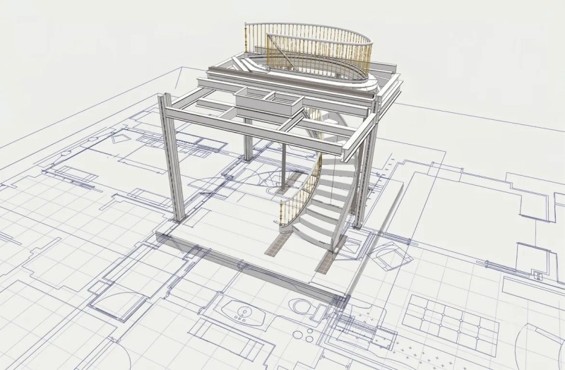 Architectural model study over working drawings during design development