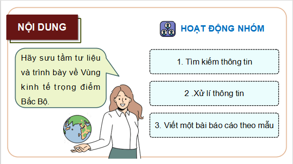 Giáo án điện tử Địa Lí 9 Chân trời sáng tạo Bài 12: Thực hành: Sưu tầm tư liệu và trình bày về vùng kinh tế trọng điểm Bắc Bộ | PPT Địa 9