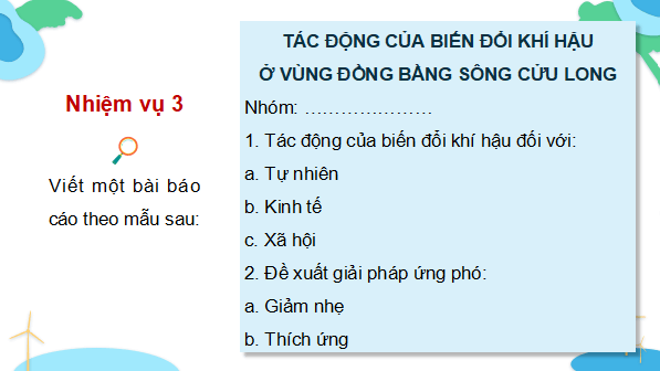 Giáo án điện tử Địa Lí 9 Cánh diều Bài 19: Thực hành: Phân tích tác động của biến đổi khí hậu ở Đồng bằng sông Cửu Long | PPT Địa 9