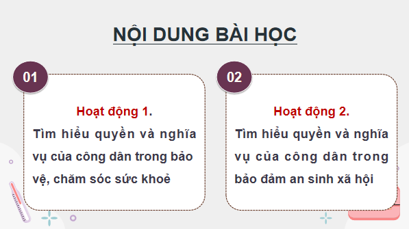 Giáo án điện tử KTPL 12 Chân trời sáng tạo Bài 12: Quyền và nghĩa vụ của công dân trong bảo vệ, chăm sóc sức khoẻ và bảo đảm an sinh xã hội | PPT Kinh tế Pháp luật 12
