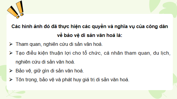 Giáo án điện tử KTPL 12 Cánh diều Bài 13: Quyền và nghĩa vụ của công dân trong bảo vệ di sản văn hoá | PPT Kinh tế Pháp luật 12