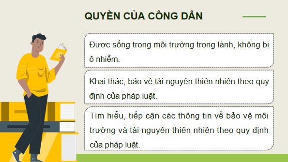 Giáo án điện tử KTPL 12 Cánh diều Bài 14: Quyền và nghĩa vụ của công dân trong bảo vệ môi trường và tài nguyên thiên nhiên | PPT Kinh tế Pháp luật 12