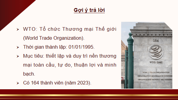 Giáo án điện tử KTPL 12 Chân trời sáng tạo Bài 16: Một số nguyên tắc cơ bản của Tổ chức Thương mại Thế giới và hợp đồng thương mại quốc tế | PPT Kinh tế Pháp luật 12