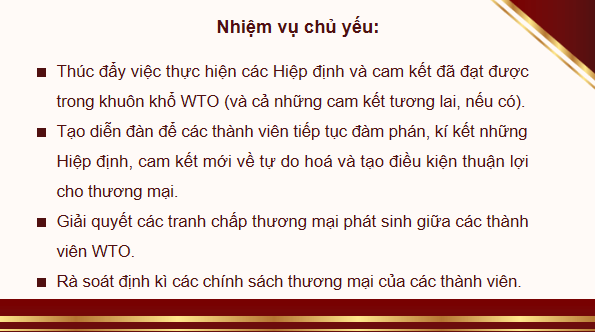 Giáo án điện tử KTPL 12 Chân trời sáng tạo Bài 16: Một số nguyên tắc cơ bản của Tổ chức Thương mại Thế giới và hợp đồng thương mại quốc tế | PPT Kinh tế Pháp luật 12