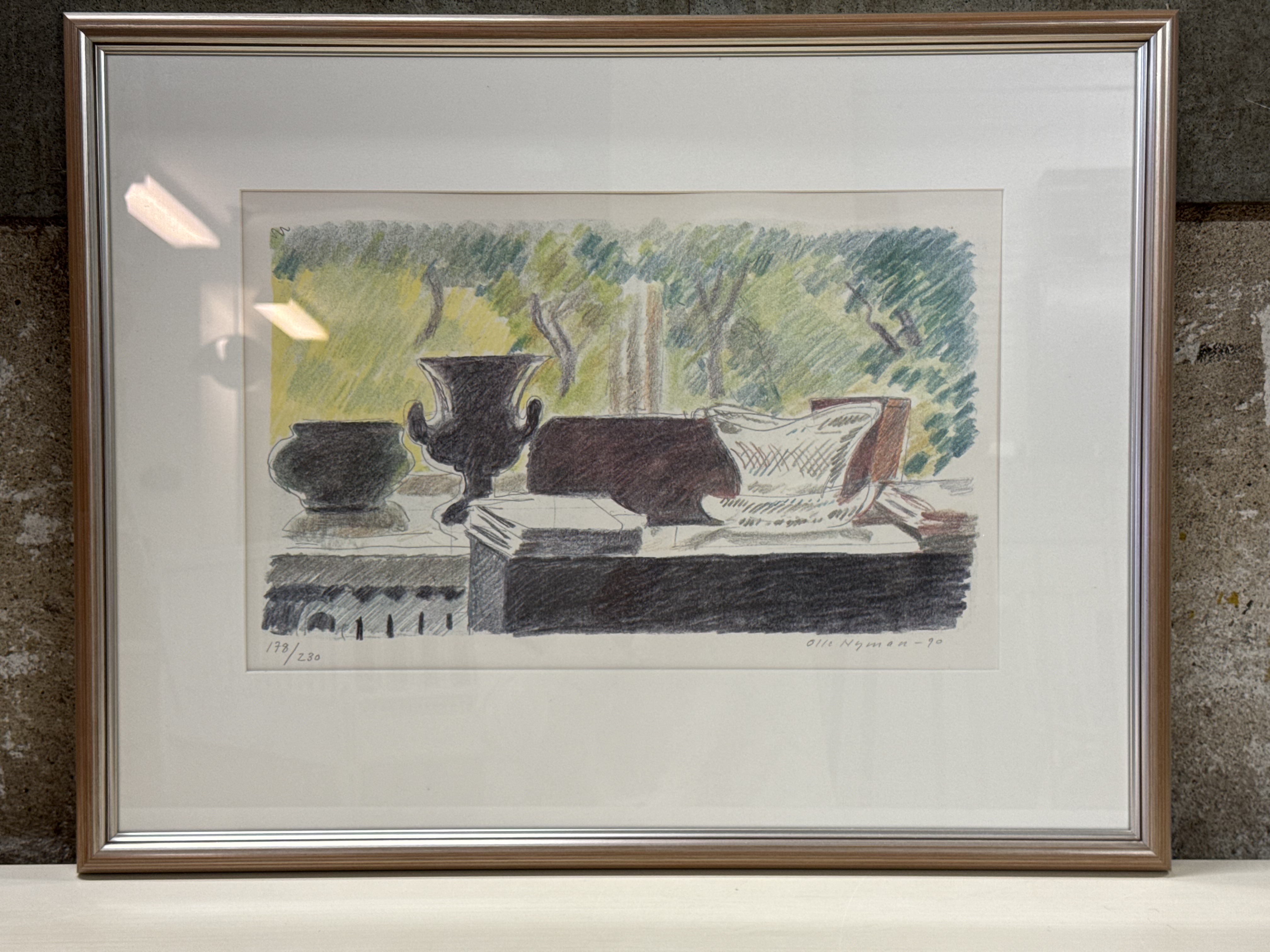 Olle Nyman – Stilleben Urna & Böcker, Signerad Litografi 178/230, 1990 - Bild 6