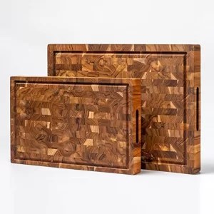 Ziruma Large End Grain Teak Wood Cutting Board Bundle