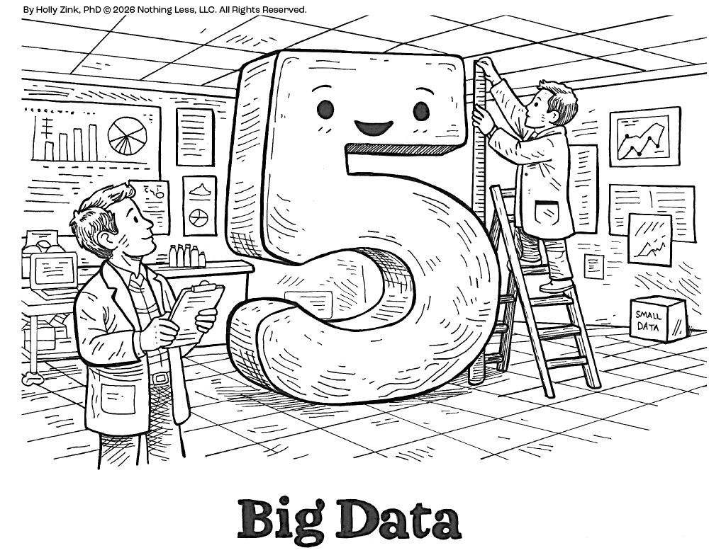 Researchers stand beneath an enormous tower of numbers that rises above them.