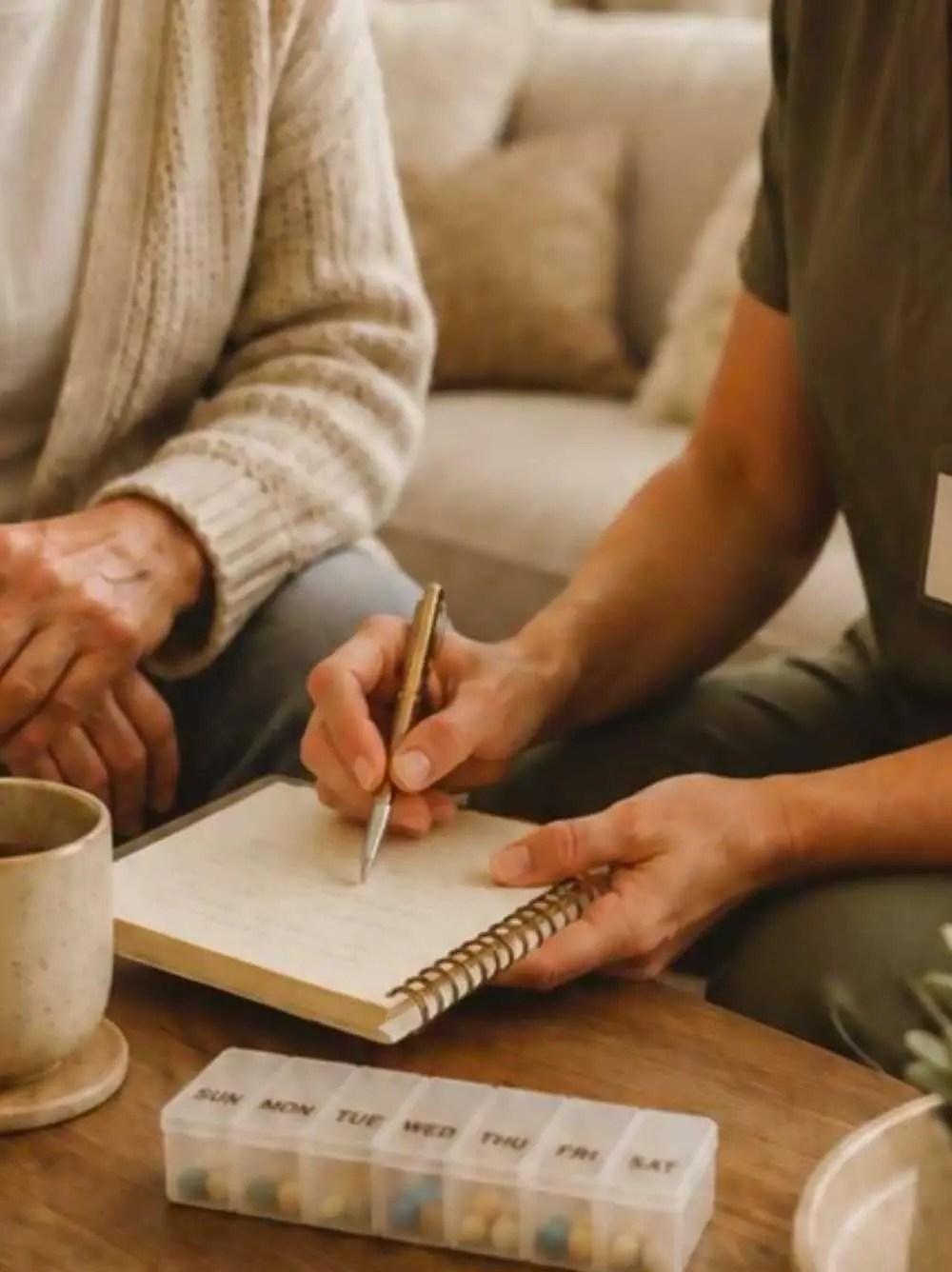 Reviewing a personalized care plan inside a Charleston home
