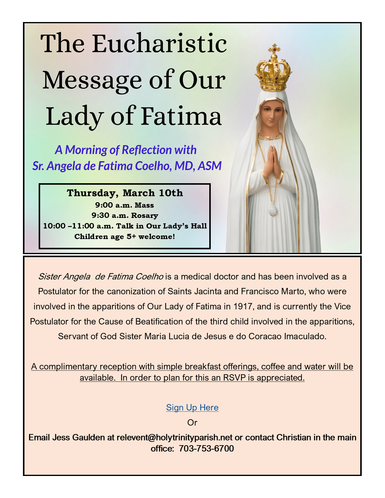The Eucharistic Message of Our Lady of Fatima, a Morning of Reflection with Sr. Angela de Fatima Coelho, MD, ASM