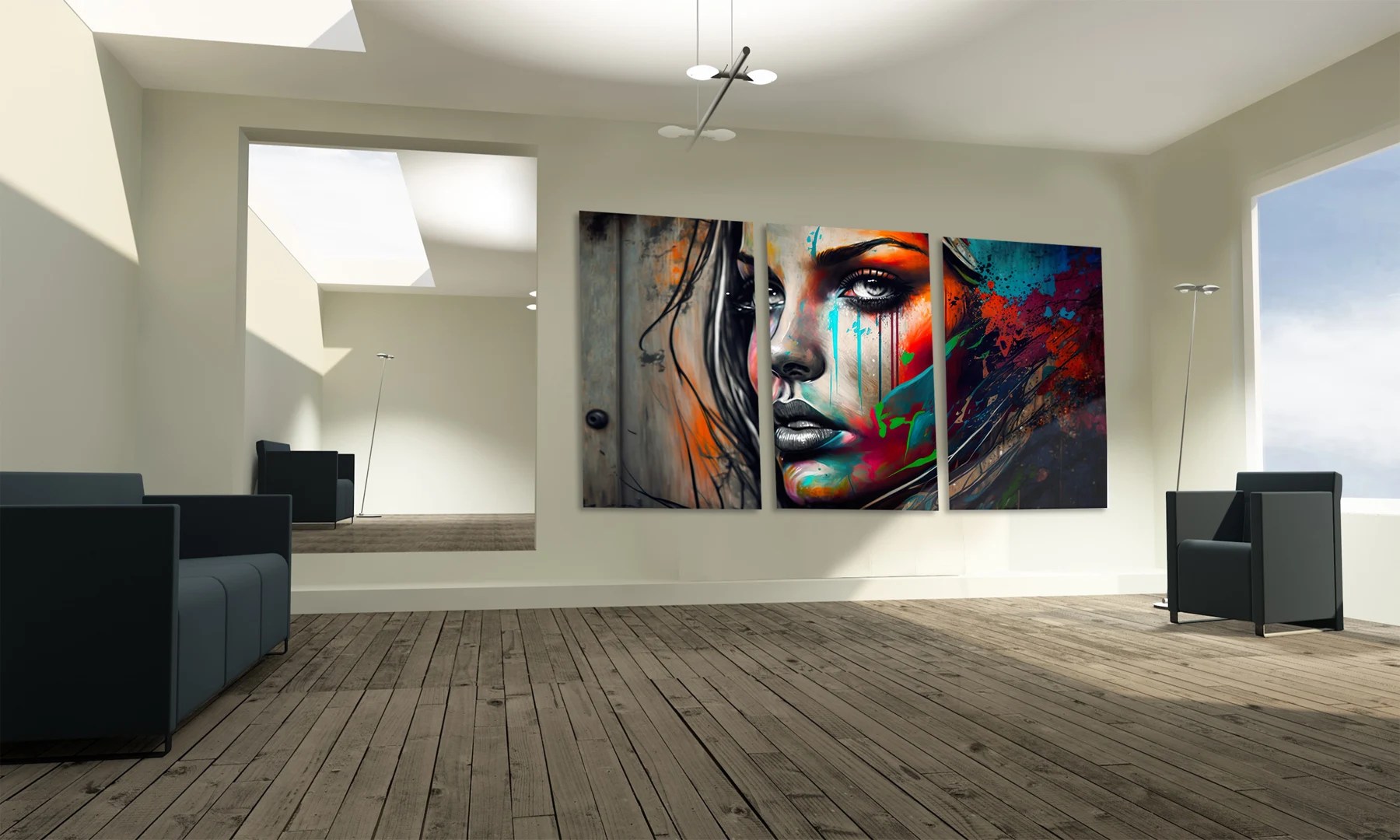 Composition décorative en triptyque dans un intérieur