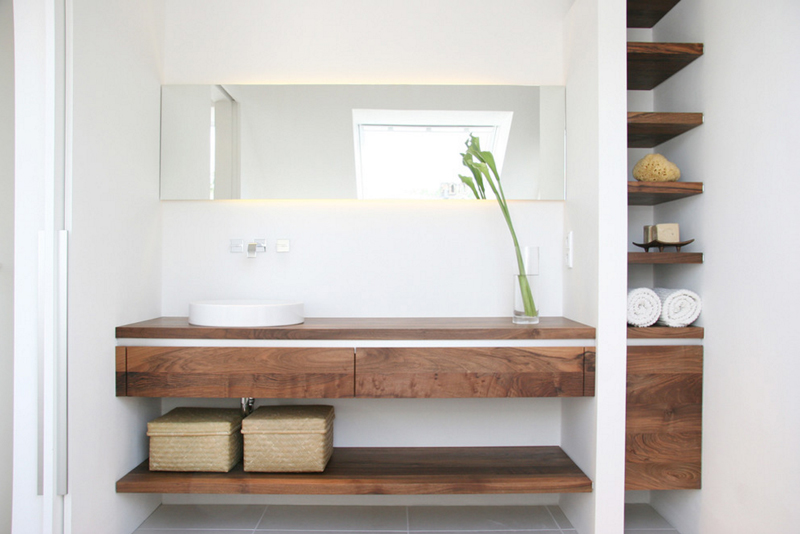 20 Glorious Bathrooms With Wooden Shelves Home Design Lover