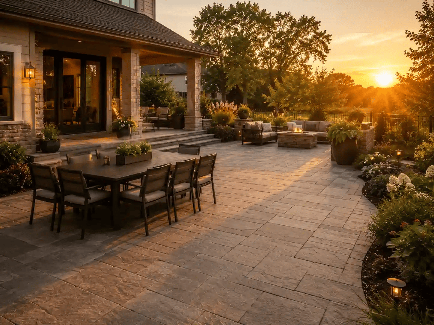 Custom-built deck in a backyard