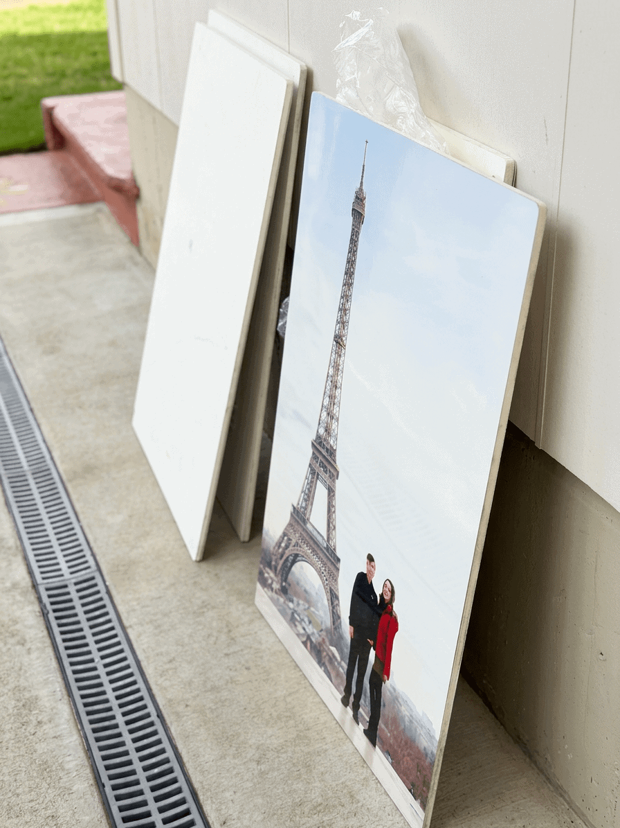 Aluminum Eiffel Tower print mounted on custom PVC backing board