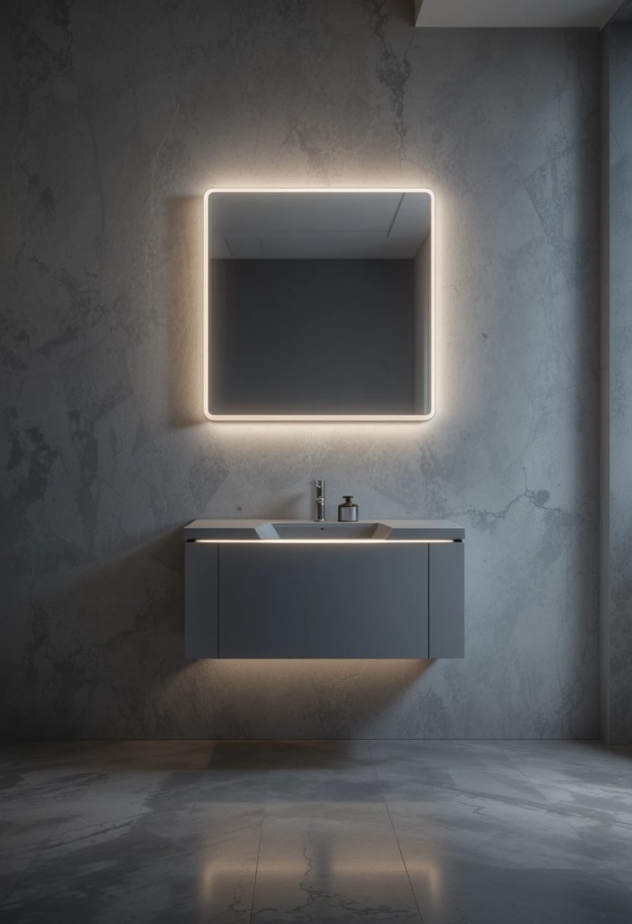 Floating Grey Vanities with LED Backlighting