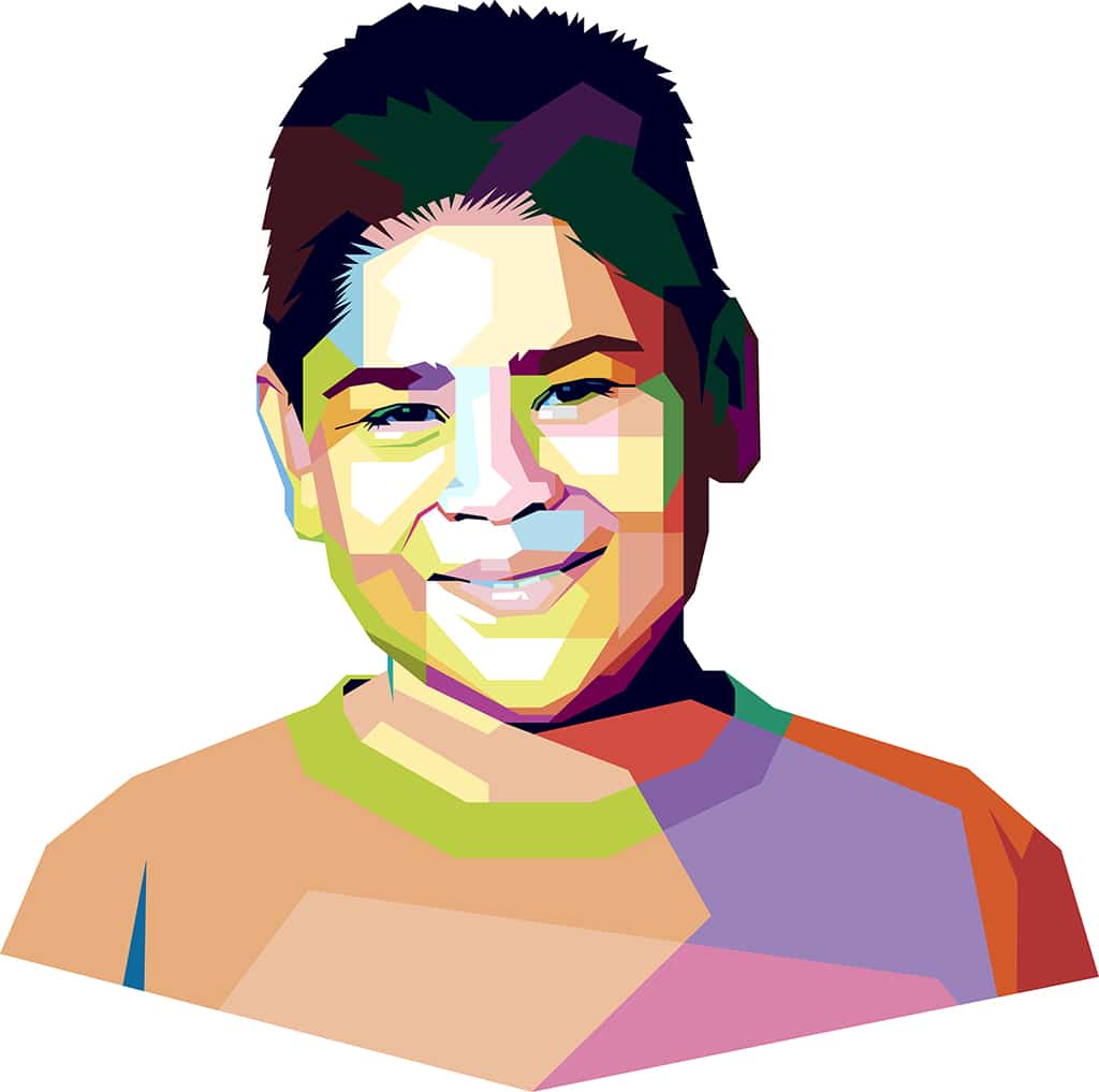 colorful mosaic rendering of Hispanic boy
