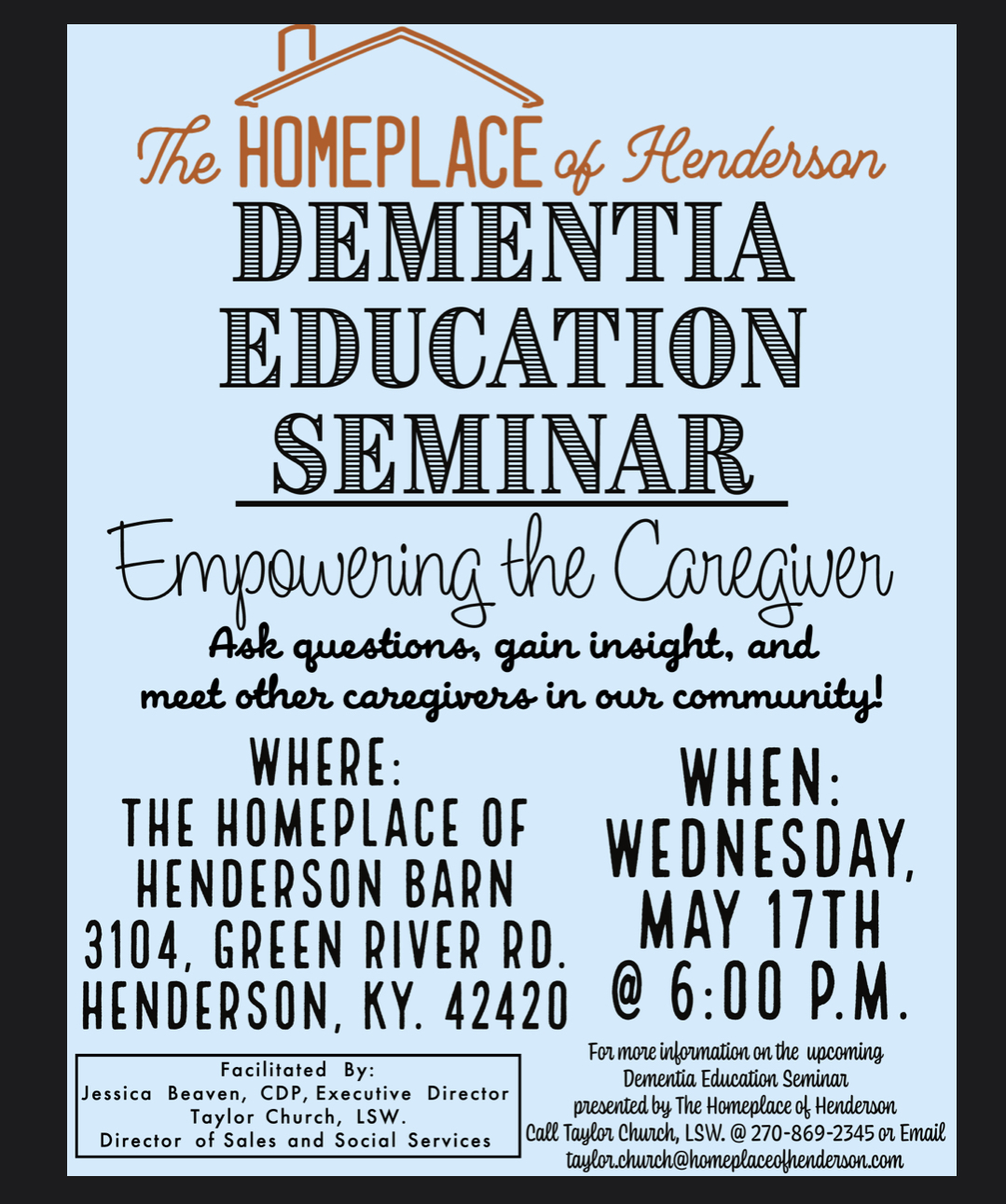 Dementia, Education Seminar at the Homeplace of Henderson, KY