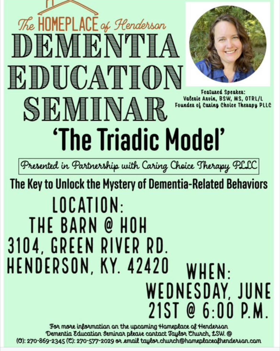 Dementia Education Seminar Flyer - The Triadic Model