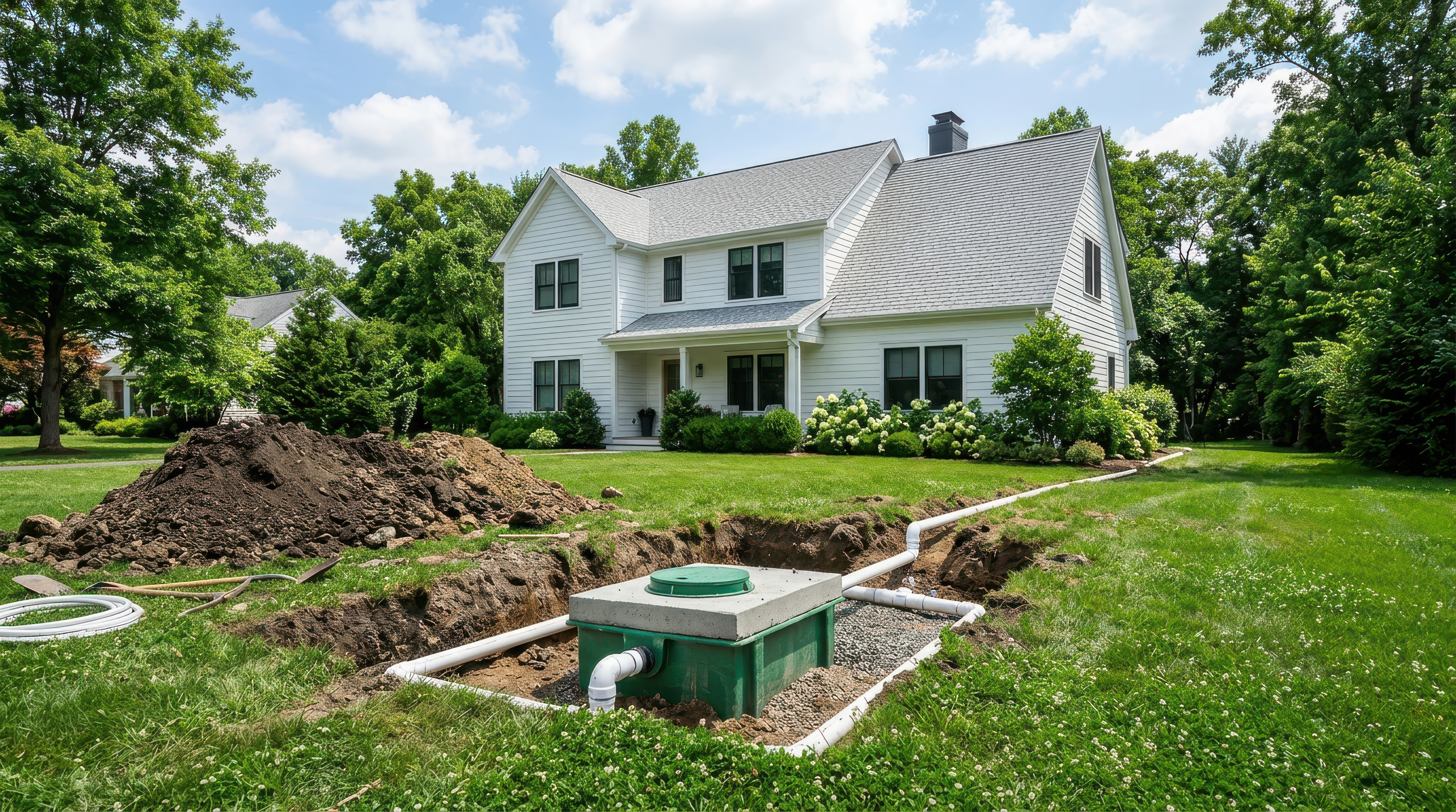 Residential Septic System Installation in backyard of home