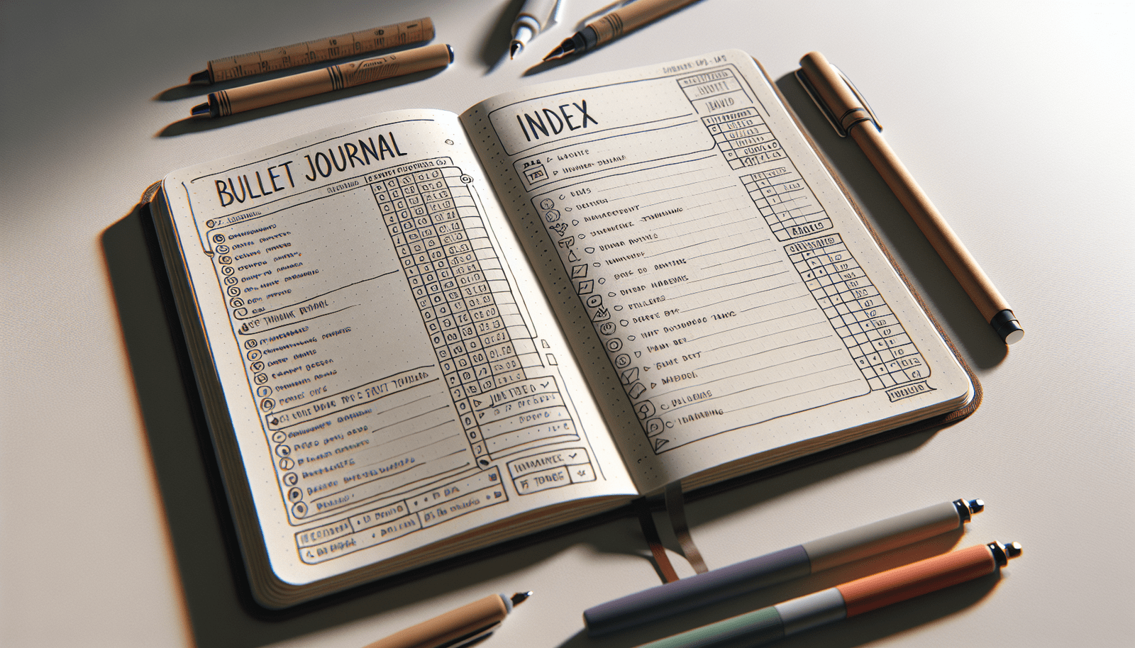 open bullet journal showing the index page