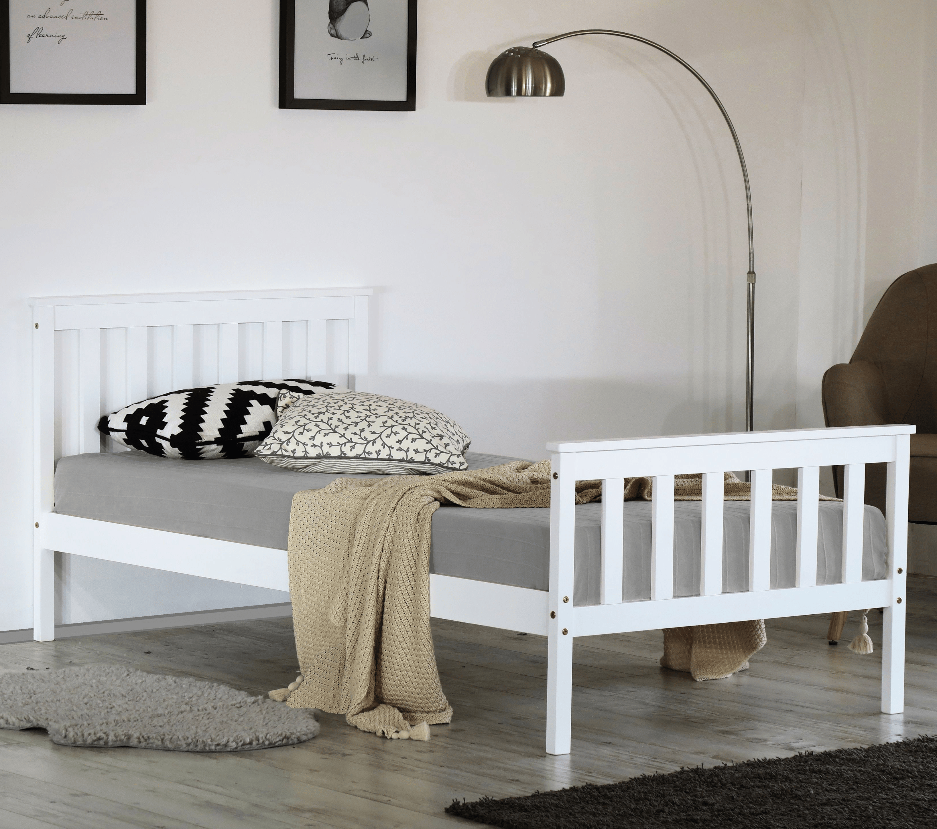 Solid Wood Single Bed Frame In White Home Treats Uk